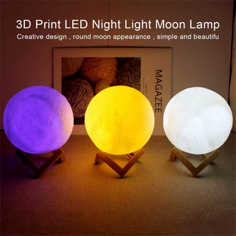 3D Print Moon Lamp LED Night Light Battery Powered with Stand Starry Lamp Bedroom Bedside Home Decor Night Light Children'S Gift