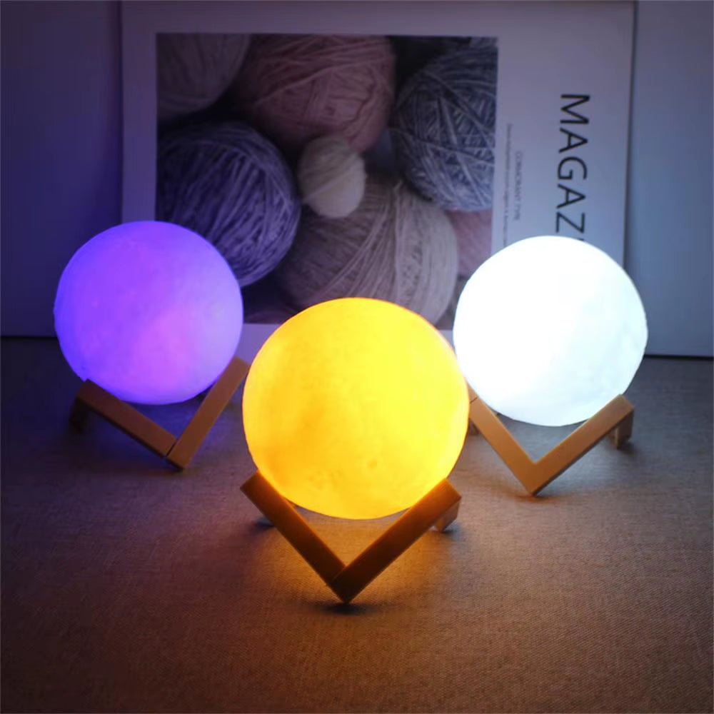 3D Print Moon Lamp LED Night Light Battery Powered with Stand Starry Lamp Bedroom Bedside Home Decor Night Light Children'S Gift