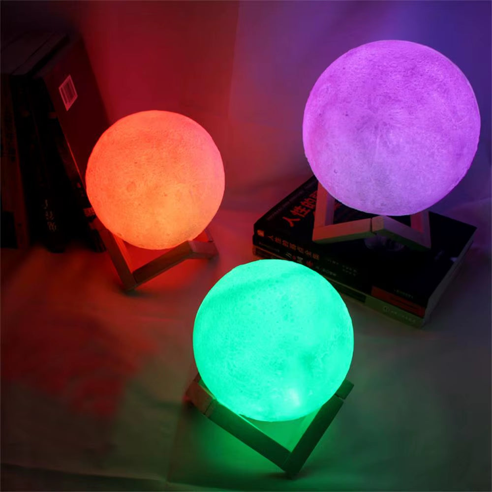 3D Print Moon Lamp LED Night Light Battery Powered with Stand Starry Lamp Bedroom Bedside Home Decor Night Light Children'S Gift