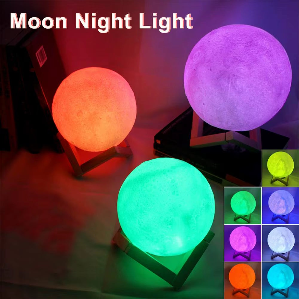 3D Print Moon Lamp LED Night Light Battery Powered with Stand Starry Lamp Bedroom Bedside Home Decor Night Light Children'S Gift