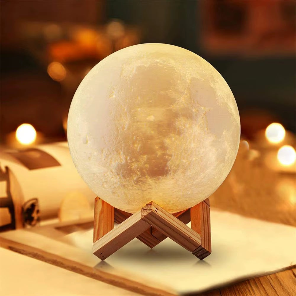 3D Print Moon Lamp LED Night Light Battery Powered with Stand Starry Lamp Bedroom Bedside Home Decor Night Light Children'S Gift