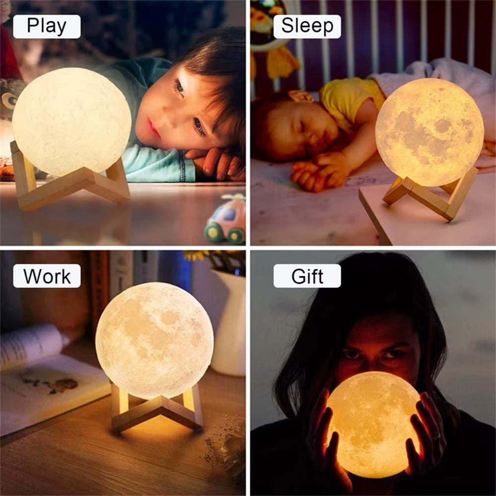 3D Print Moon Lamp LED Night Light Battery Powered with Stand Starry Lamp Bedroom Bedside Home Decor Night Light Children'S Gift